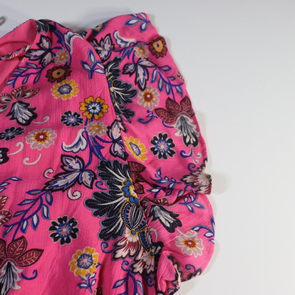 Loft Flutter Sleeve Ruffle Hem Pink Floral V Neck Dress Open Back Size 20 - Picture 6 of 14
